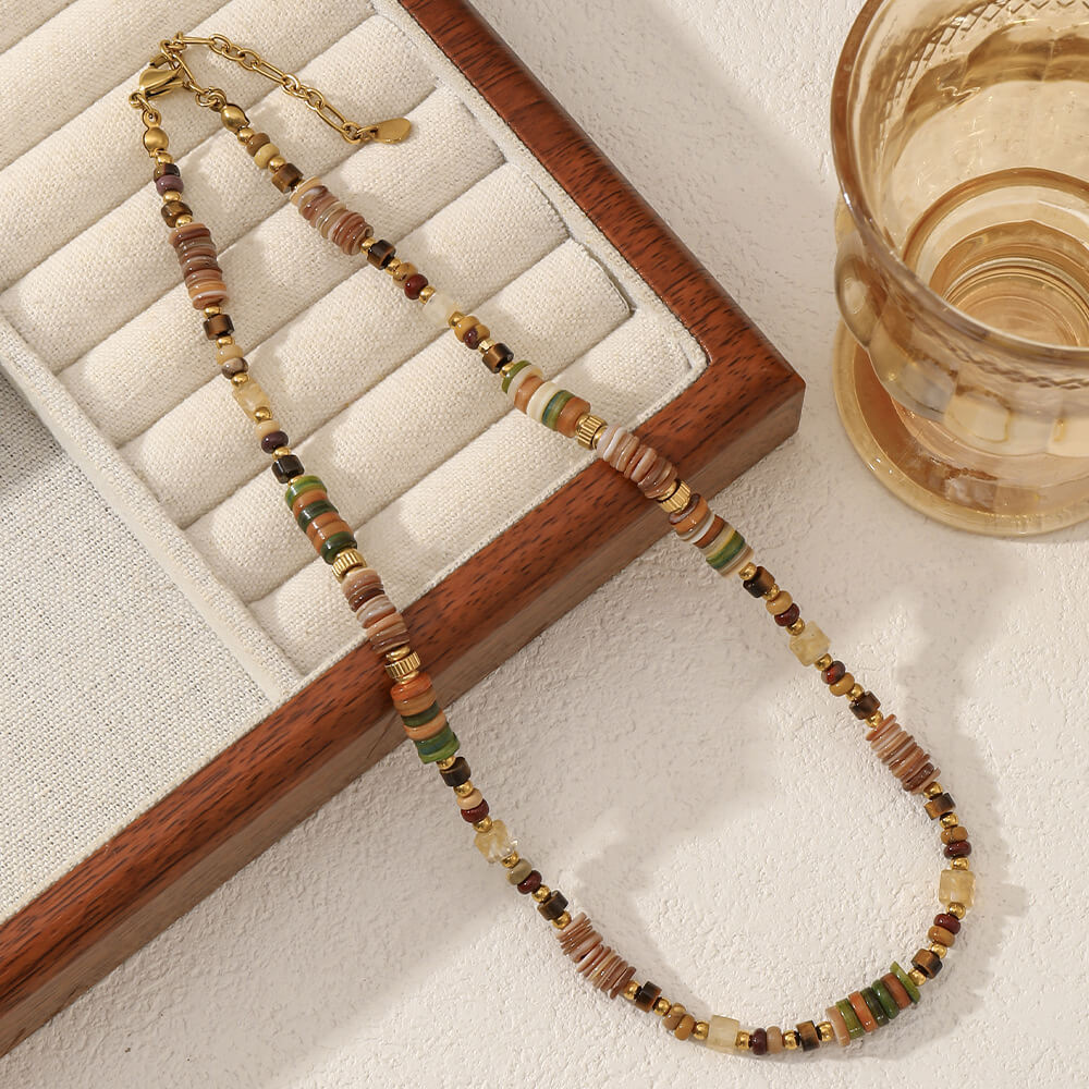 Multi-Color Natural Stone Beaded Choker Necklace