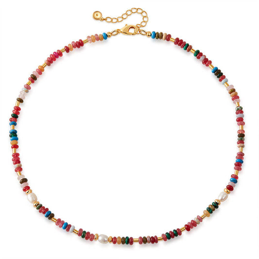 Colorful Natural Stone Beaded Choker Necklace