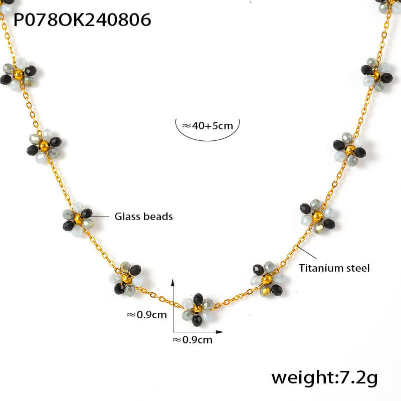 Black & Gray Glass Bead Daisy Choker Necklace