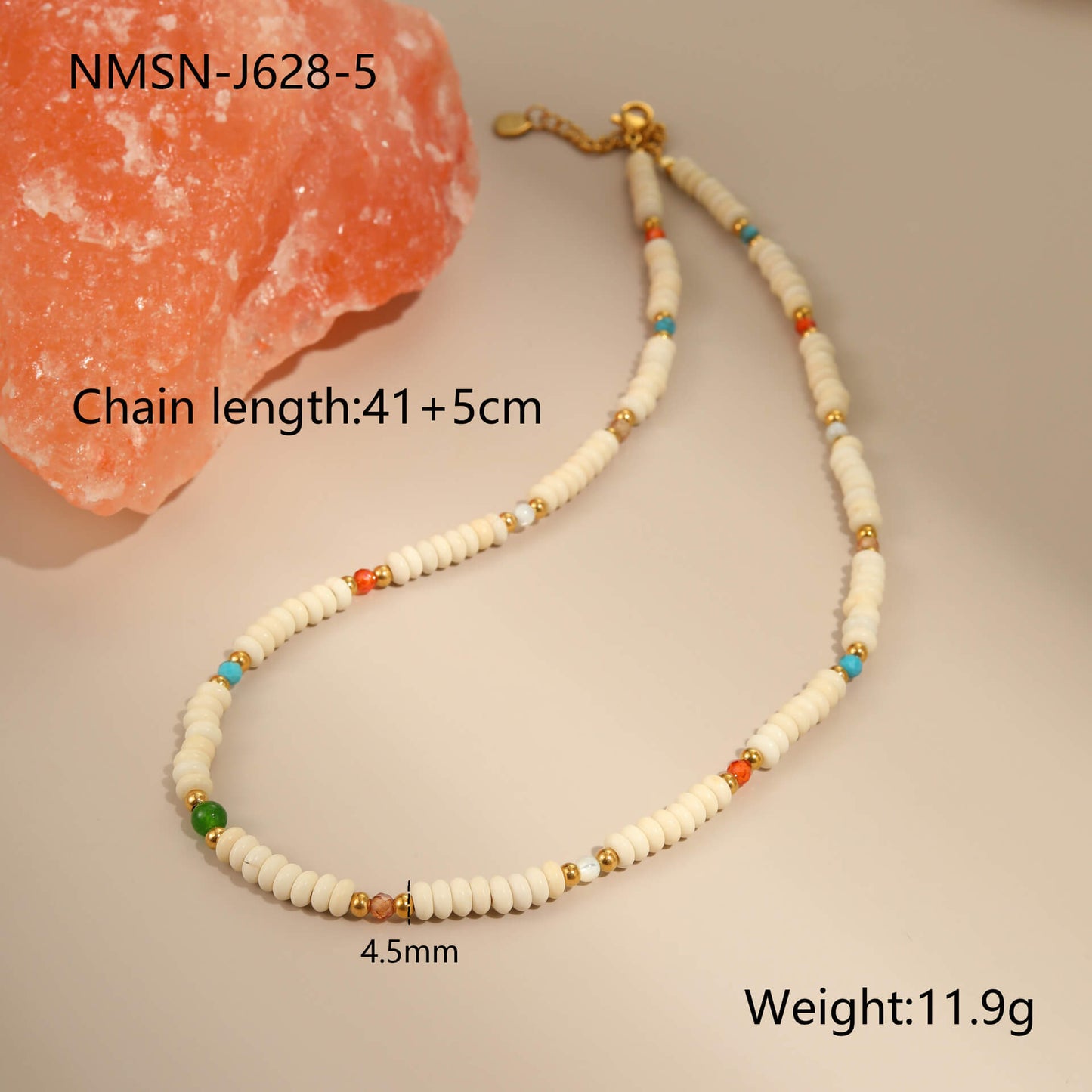 Boho Ivory Natural Stone Beaded Choker with Color Accents