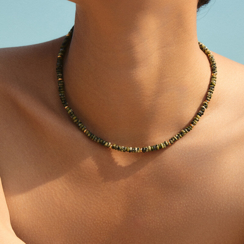 Natural Green Stone Beaded Choker Necklace