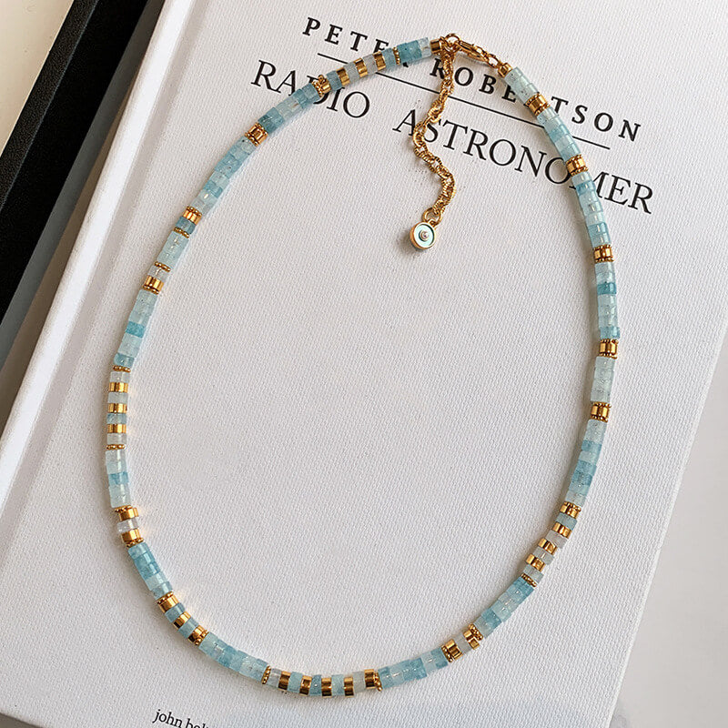 Handcrafted Aquamarine Beaded Choker Necklace