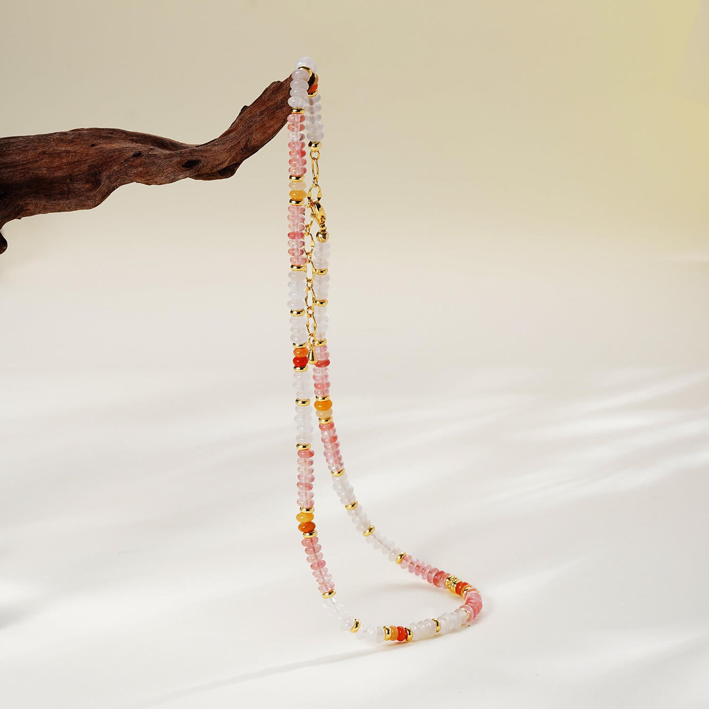 Handcrafted Multicolor Natural Stone Beaded Choker Necklace - Bohemian Collarbone Chain with 18K Gold-Plated Accents