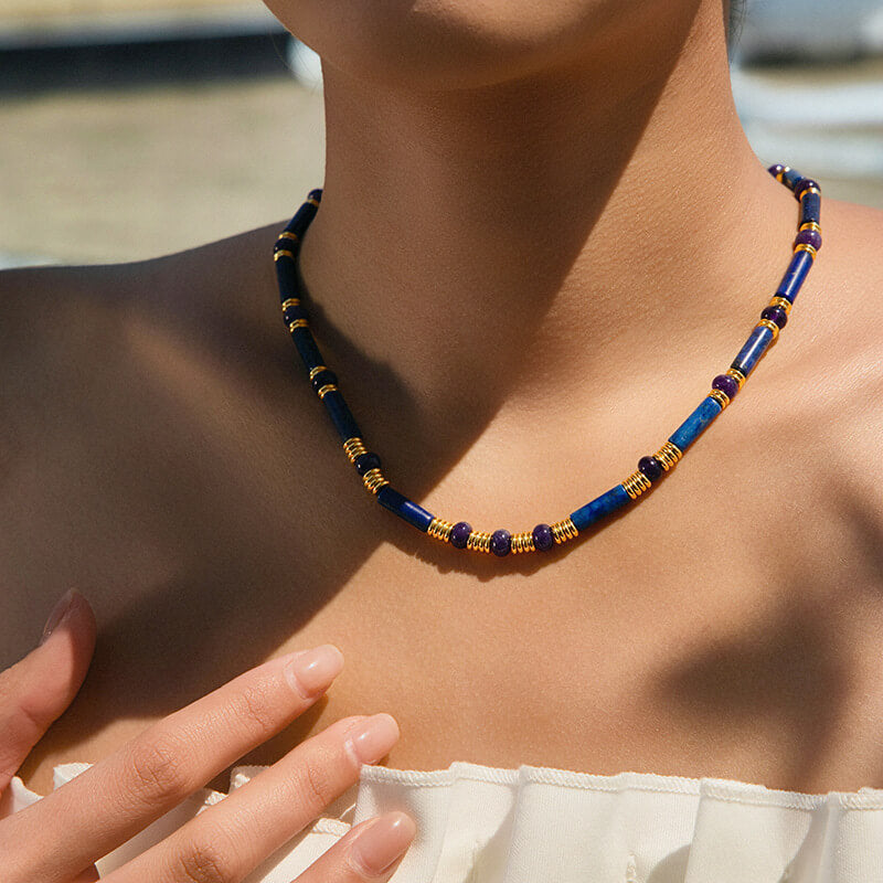 Natural Stone Handcrafted Lapis Lazuli Beaded Choker Necklace