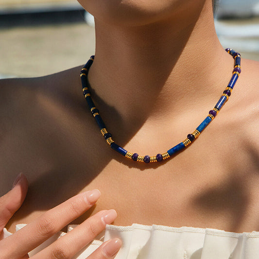 Natural Stone Handcrafted Lapis Lazuli Beaded Choker Necklace