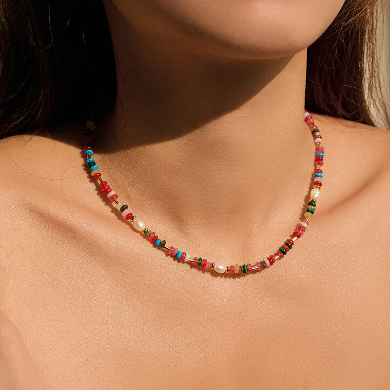 Colorful Natural Stone Beaded Choker Necklace