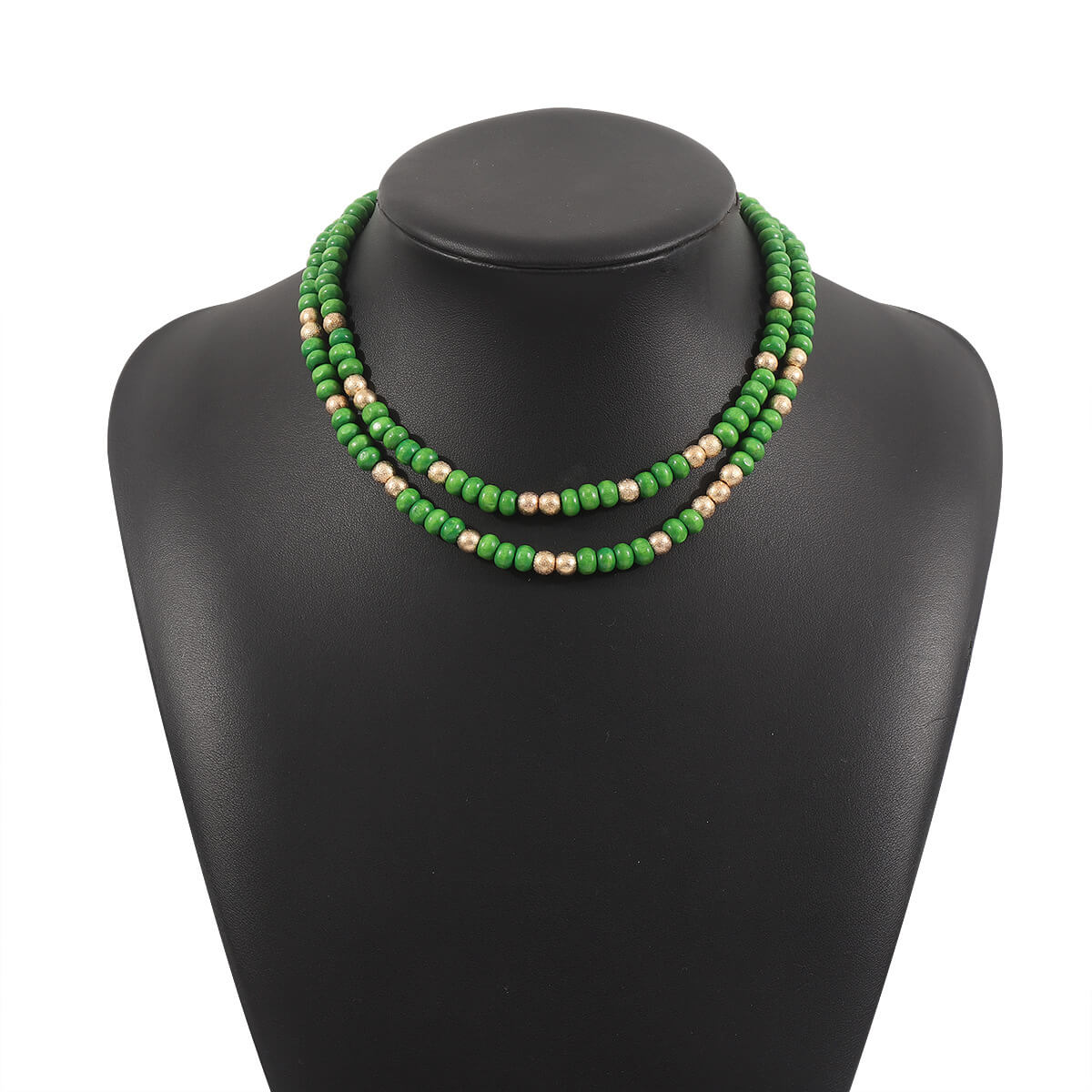 Bohemian Forest Green Wood Bead Choker - Nature-Inspired Emerald Natural Wooden Bead Necklace