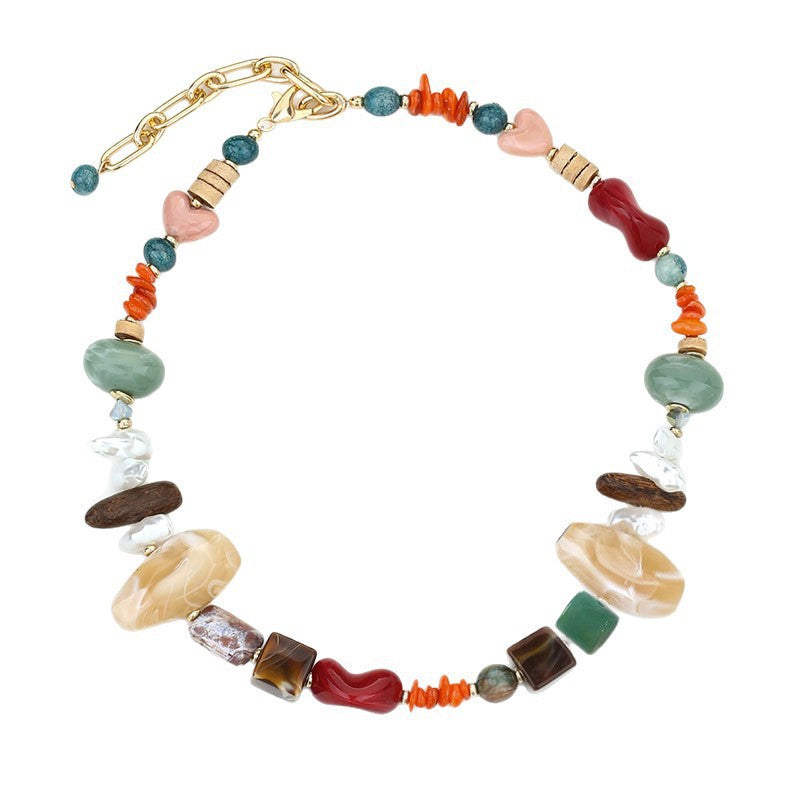 Artisan Mixed Media Colorful Acrylic Statement Choker Necklace