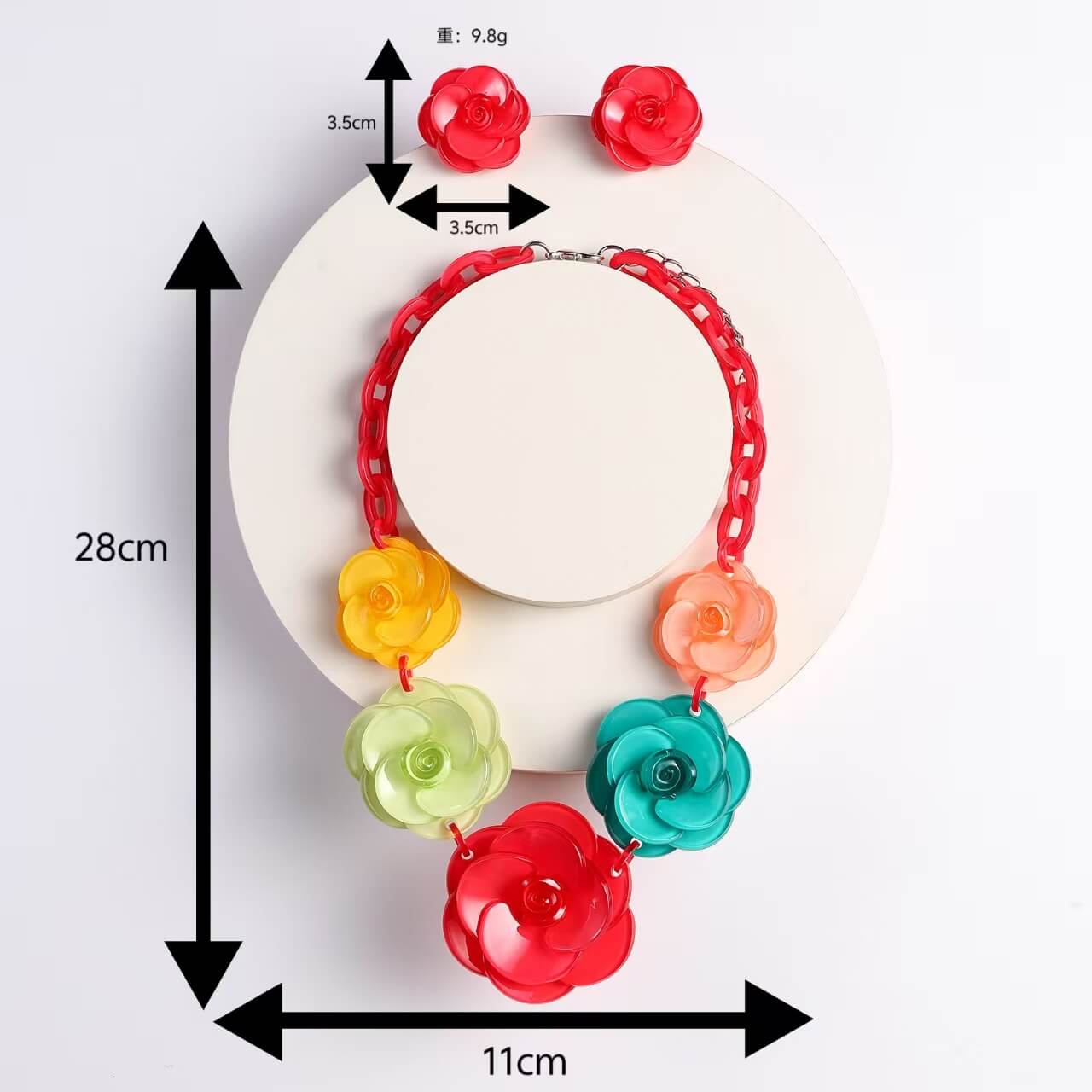 Bold Colorful Acrylic Flower Statement Necklace & Earring Set - Retro Floral Jewelry