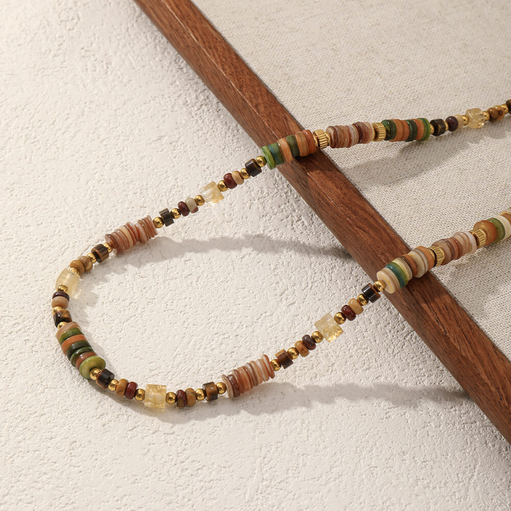 Multi-Color Natural Stone Beaded Choker Necklace