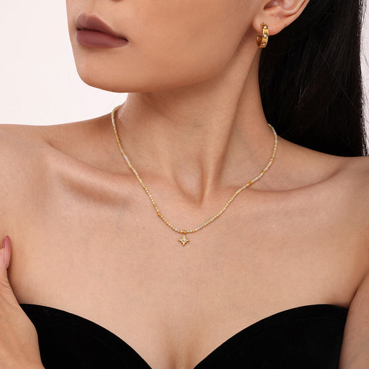 Octagram Zircon Pendant Natural Stone Choker Necklace