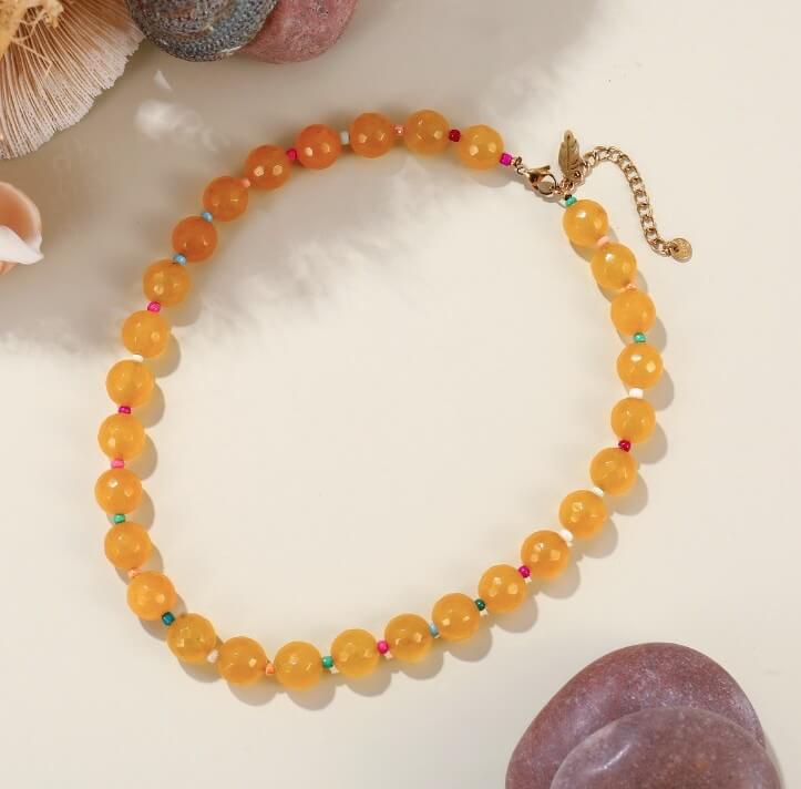 Yellow Natural Stone Beaded Choker Necklace