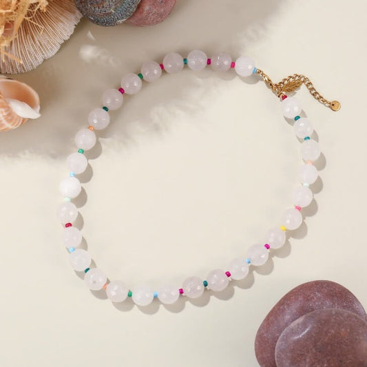 Elegant White Natural Stone Beaded Choker Necklace