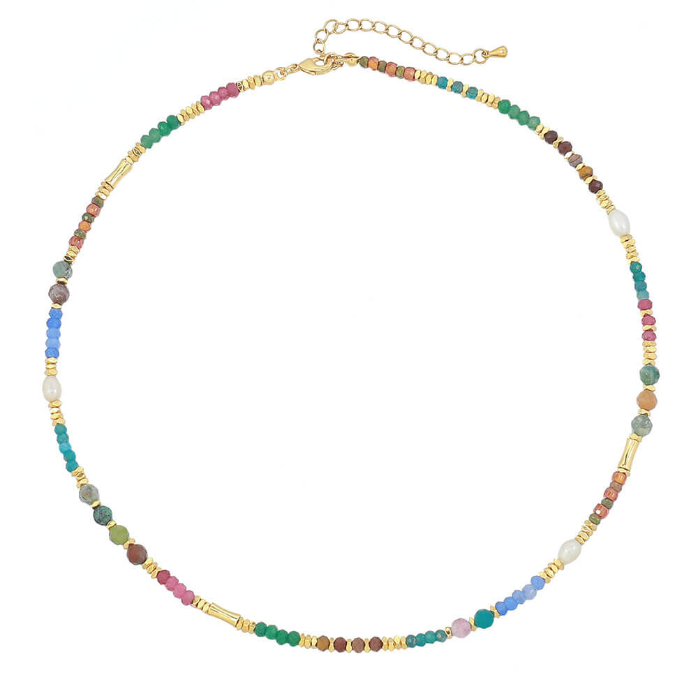 Multi-Gemstone Natural Stone Beaded Choker Necklace