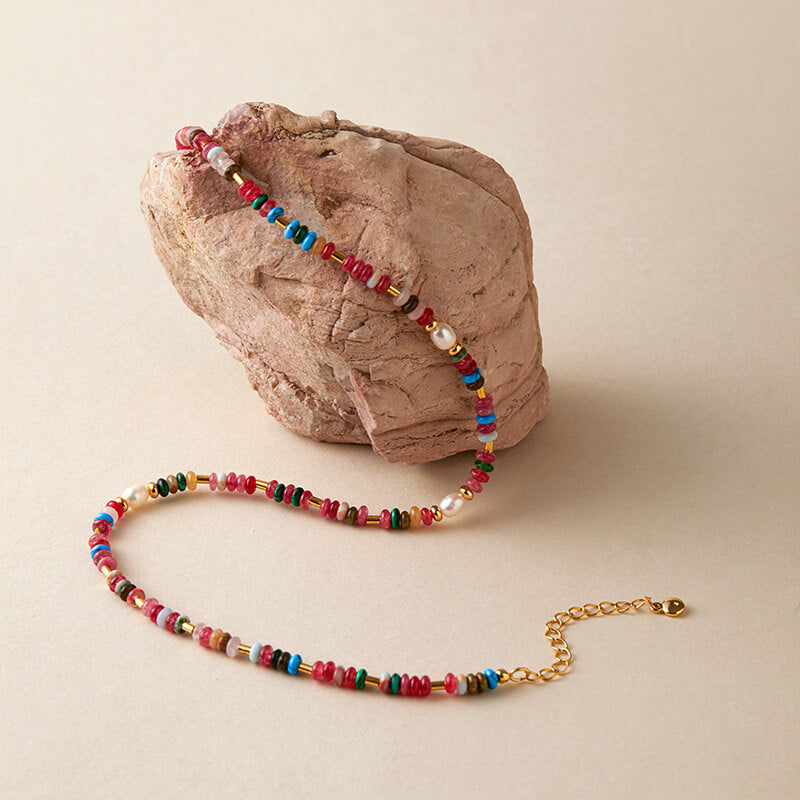 Colorful Natural Stone Beaded Choker Necklace