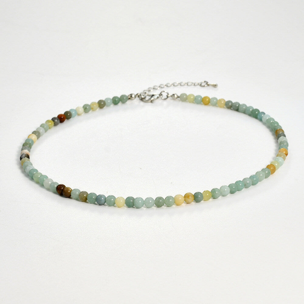 Summer Natural Stone Beaded Choker – Dainty Pastel Gemstone Necklace, Handmade Boho Clavicle Chain