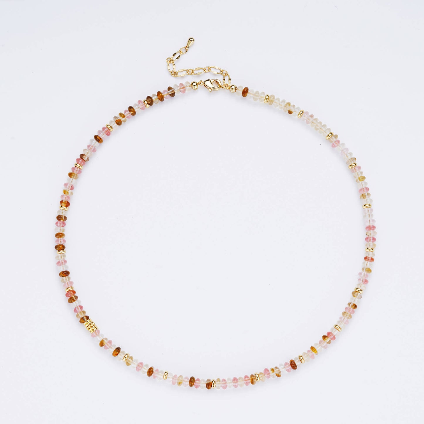 Handcrafted Multicolor Natural Stone Beaded Choker Necklace - Bohemian Collarbone Chain with 18K Gold-Plated Accents