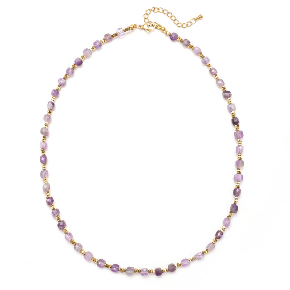 Summer Retro Natural Stone Beaded Choker Necklace - Amethyst Boho Vintage Charm