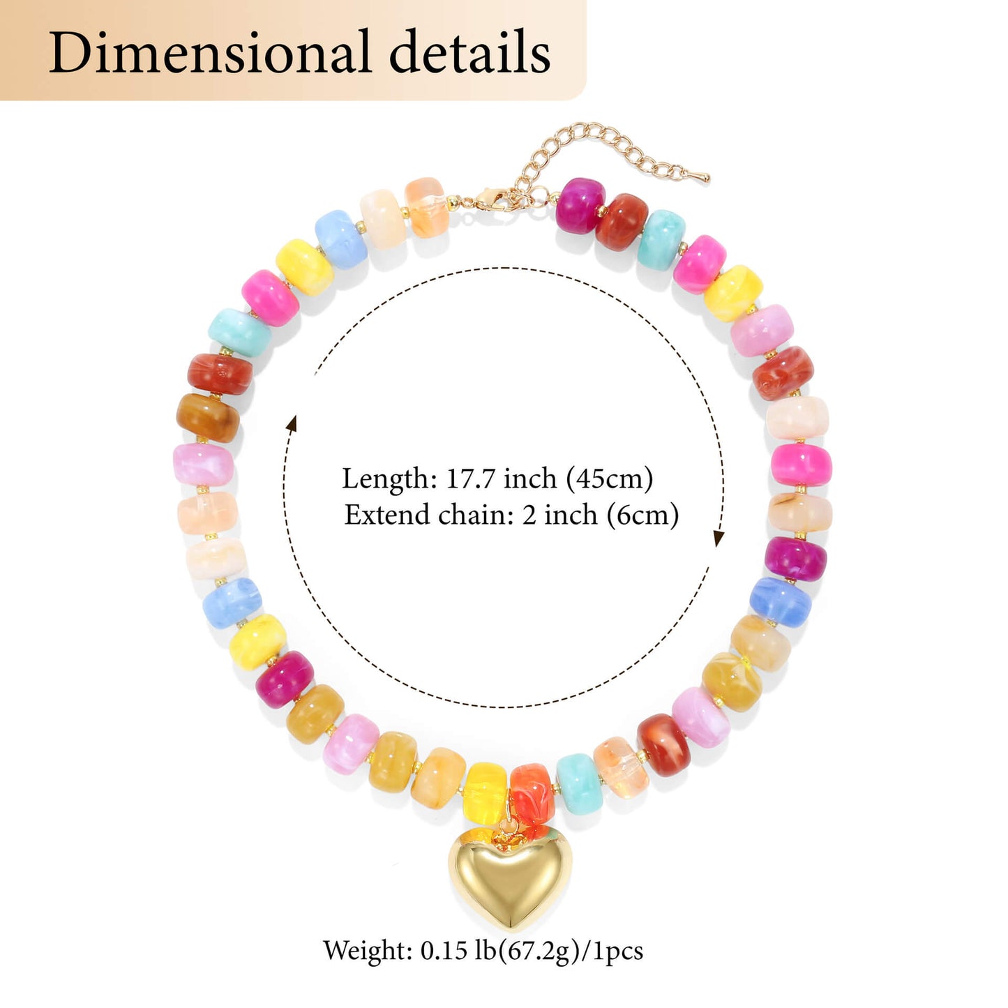Vibrant Summer Candy Chunky Acrylic Beaded Necklace with Gold Heart Pendant