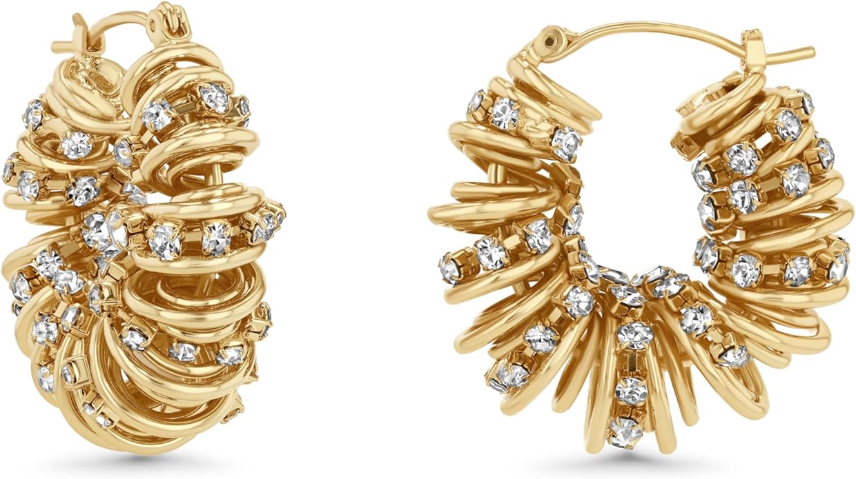 Chunky Gold Hoop Earrings with CZ | Dangle & Drop Statement Earrings | Women's Gold Jewelry