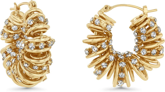 Chunky Gold Hoop Earrings with CZ | Dangle & Drop Statement Earrings | Women's Gold Jewelry