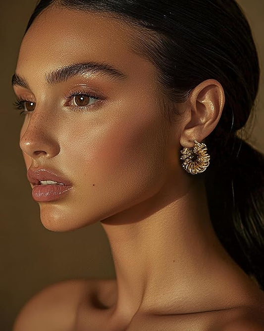 Chunky Gold Hoop Earrings with CZ | Dangle & Drop Statement Earrings | Women's Gold Jewelry