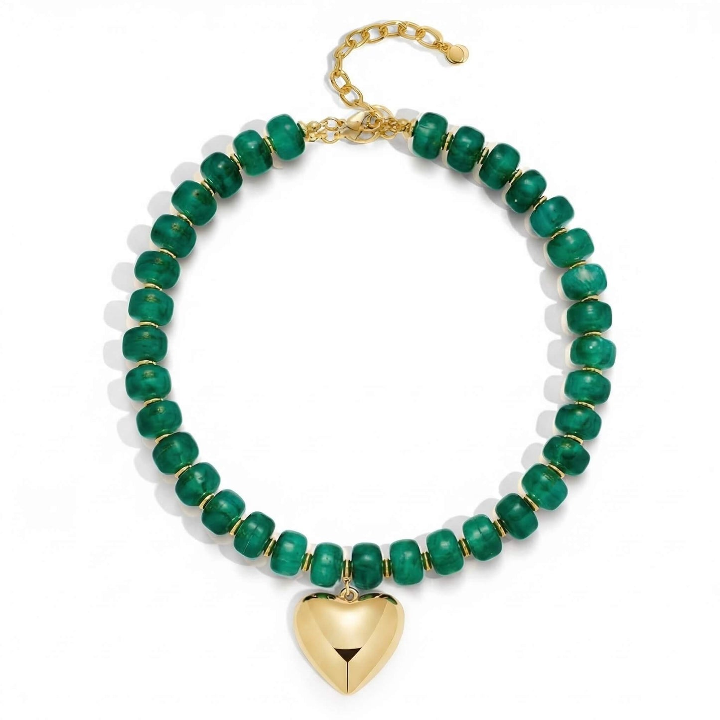 Chunky Green Beaded Heart Choker