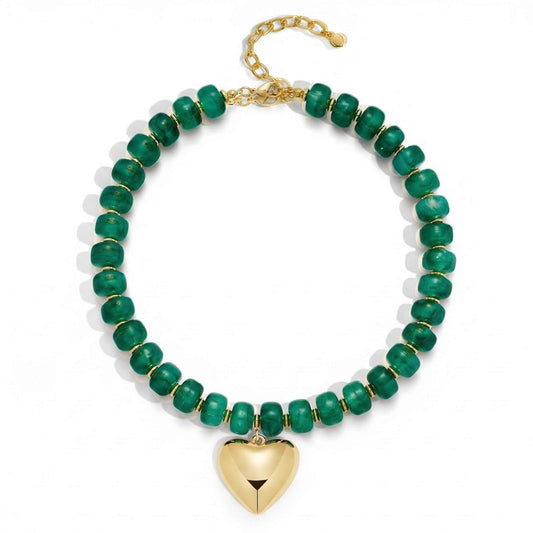 Chunky Green Beaded Heart Choker