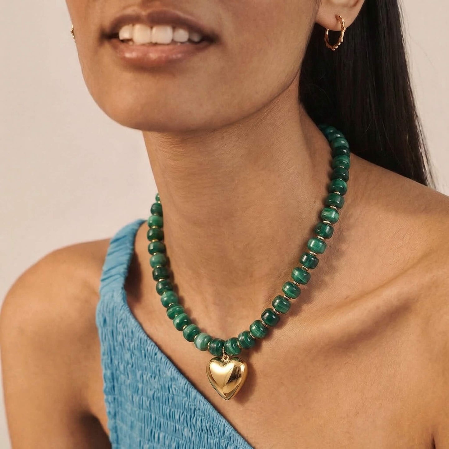 Chunky Green Beaded Heart Choker