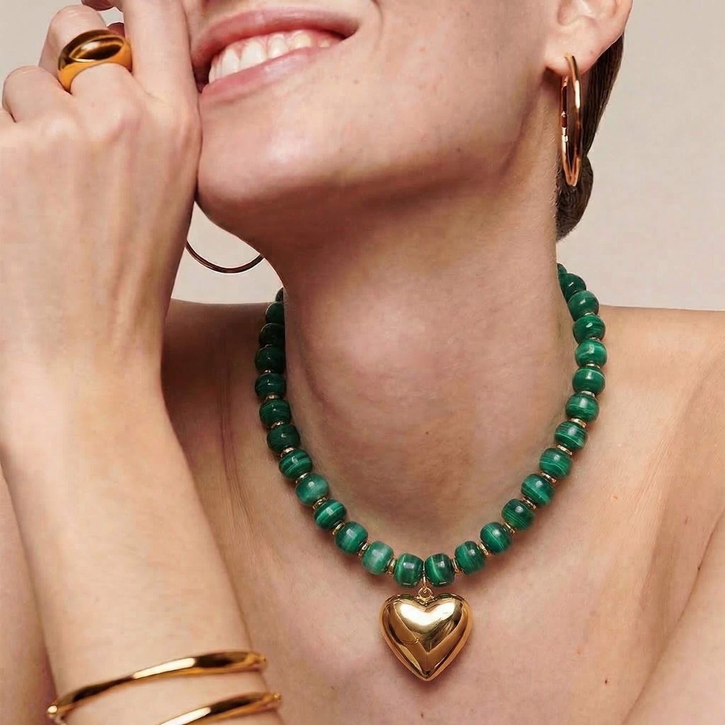 Chunky Green Beaded Heart Choker