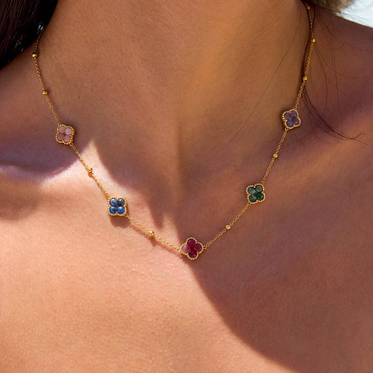 Handcrafted Multi-Color Natural Stone  Beaded Choker Necklace