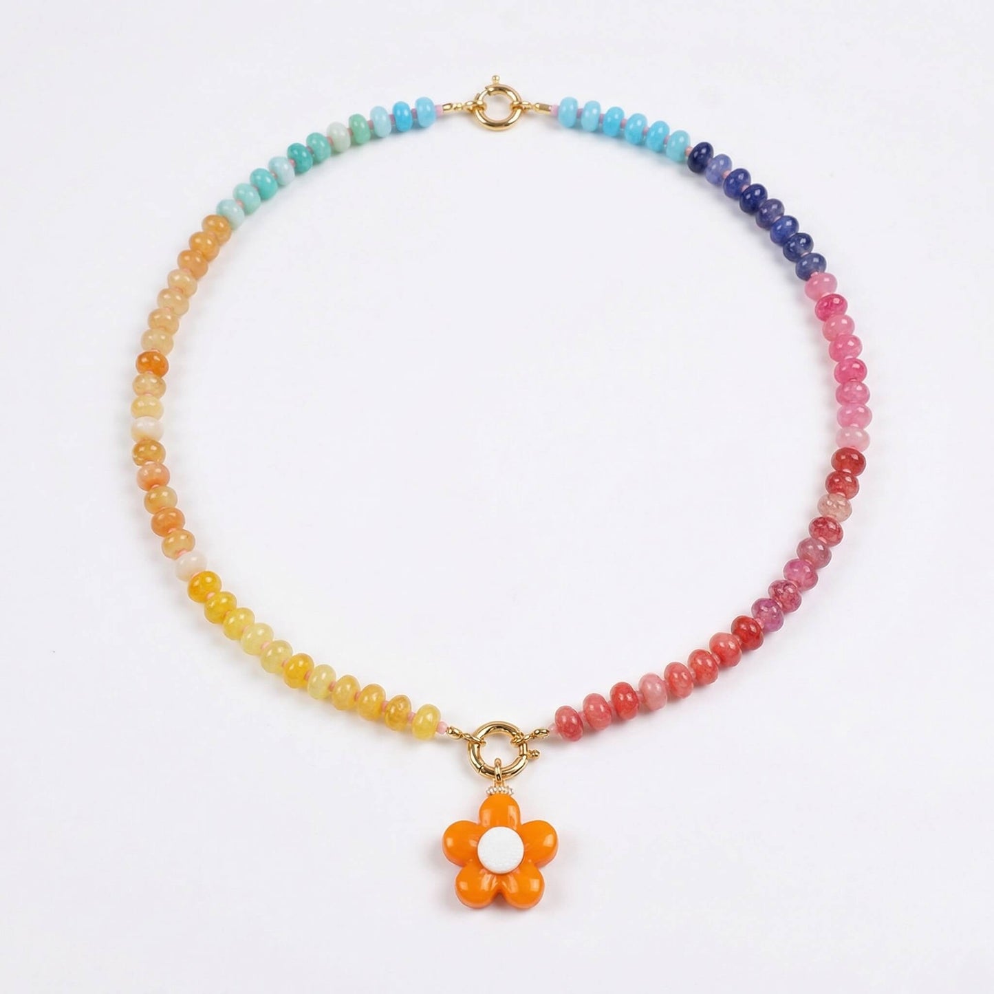 Summer Vibe Rainbow Beaded Choker with Cute Orange Flower Pendant