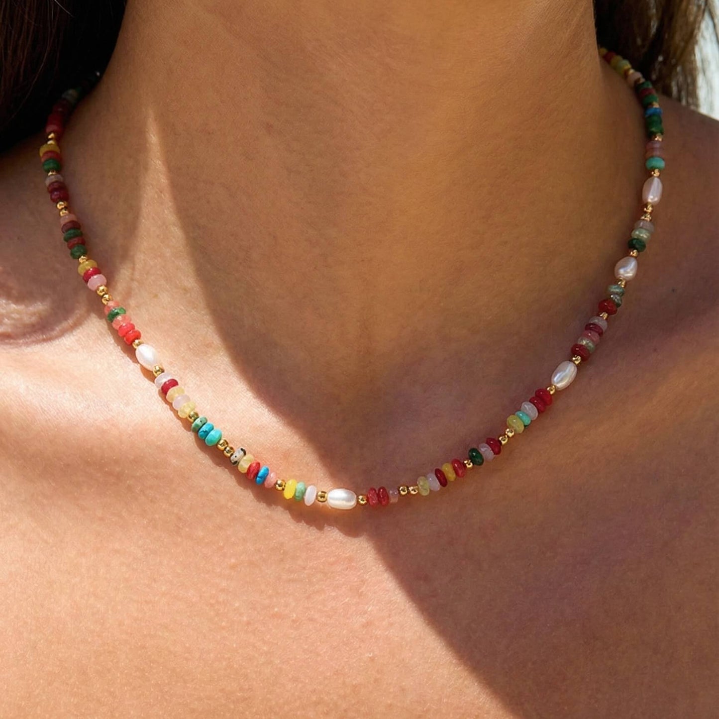 Multi-color Tiny Beaded & Pearl Choker Necklace - Summer Clavicle Chain