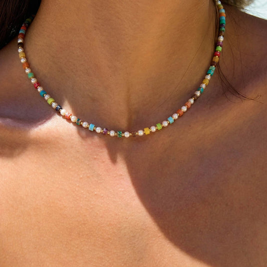 Colorful & Multi-Color Beaded Choker - Adjustable Summer Clavicle Chain