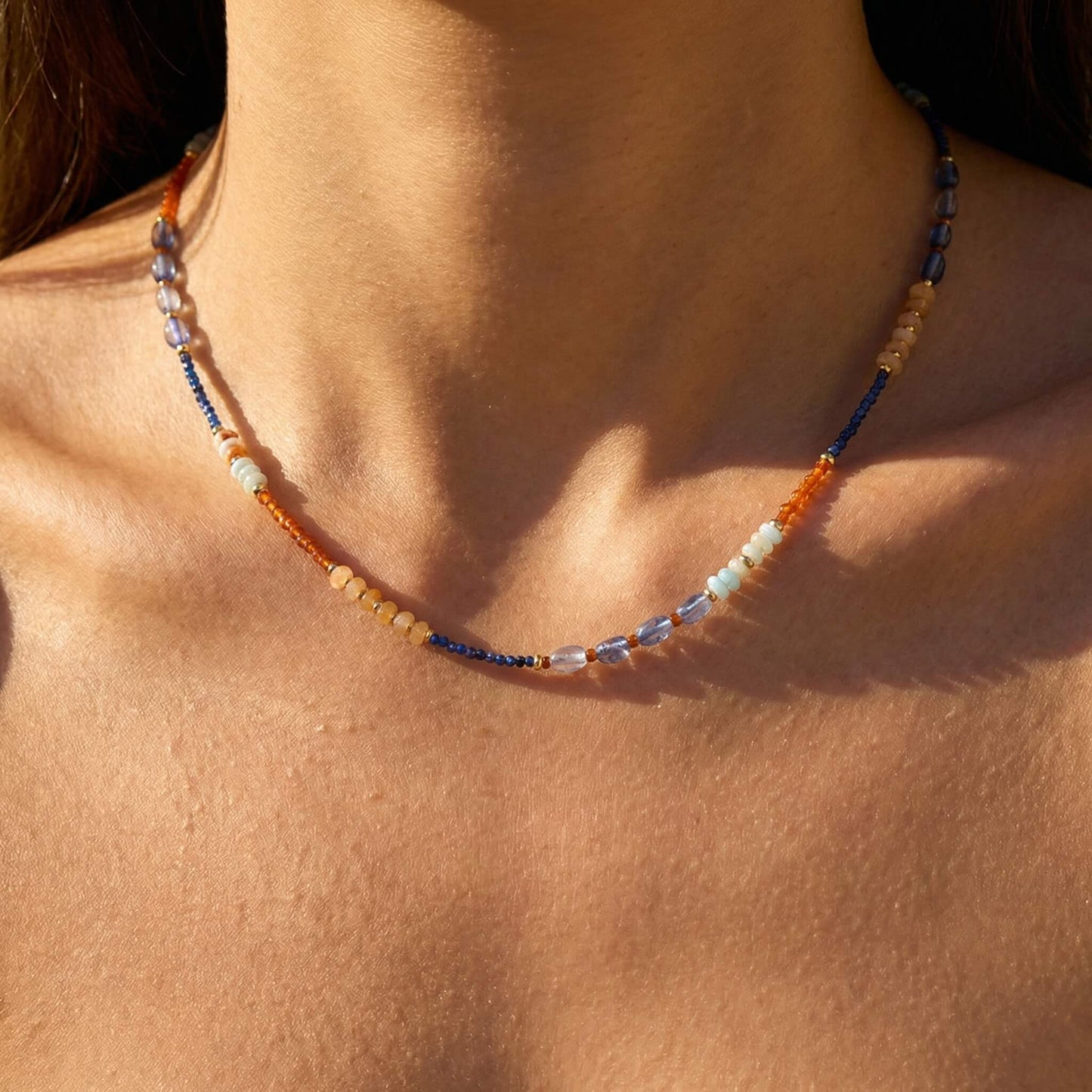Summer Lapis Lazuli & Mixed Natural Stone Choker - Delicate Beaded Clavicle Necklace