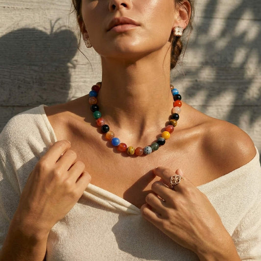 Vibrant Rainbow Agate Beaded Choker - Multi-Color Natural Stone Clavicle Necklace