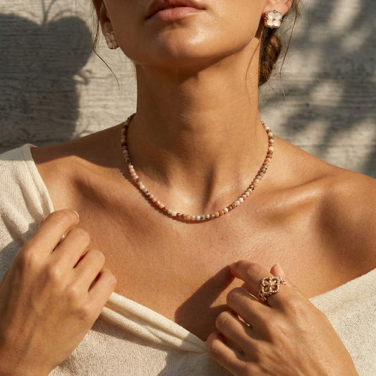 Minimalist Warm-Tone Natural Stone Choker - Delicate Summer Beaded Clavicle Chain