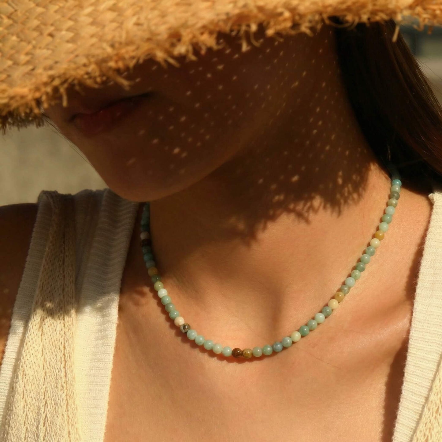 Summer Natural Stone Beaded Choker – Dainty Pastel Gemstone Necklace, Handmade Boho Clavicle Chain