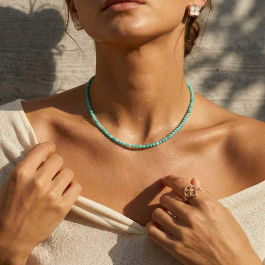 Natural Sea Blue Gemstone Choker – Dainty Aquamarine-Hued Beaded Necklace, Summer Ocean-Inspired Clavicle Chain