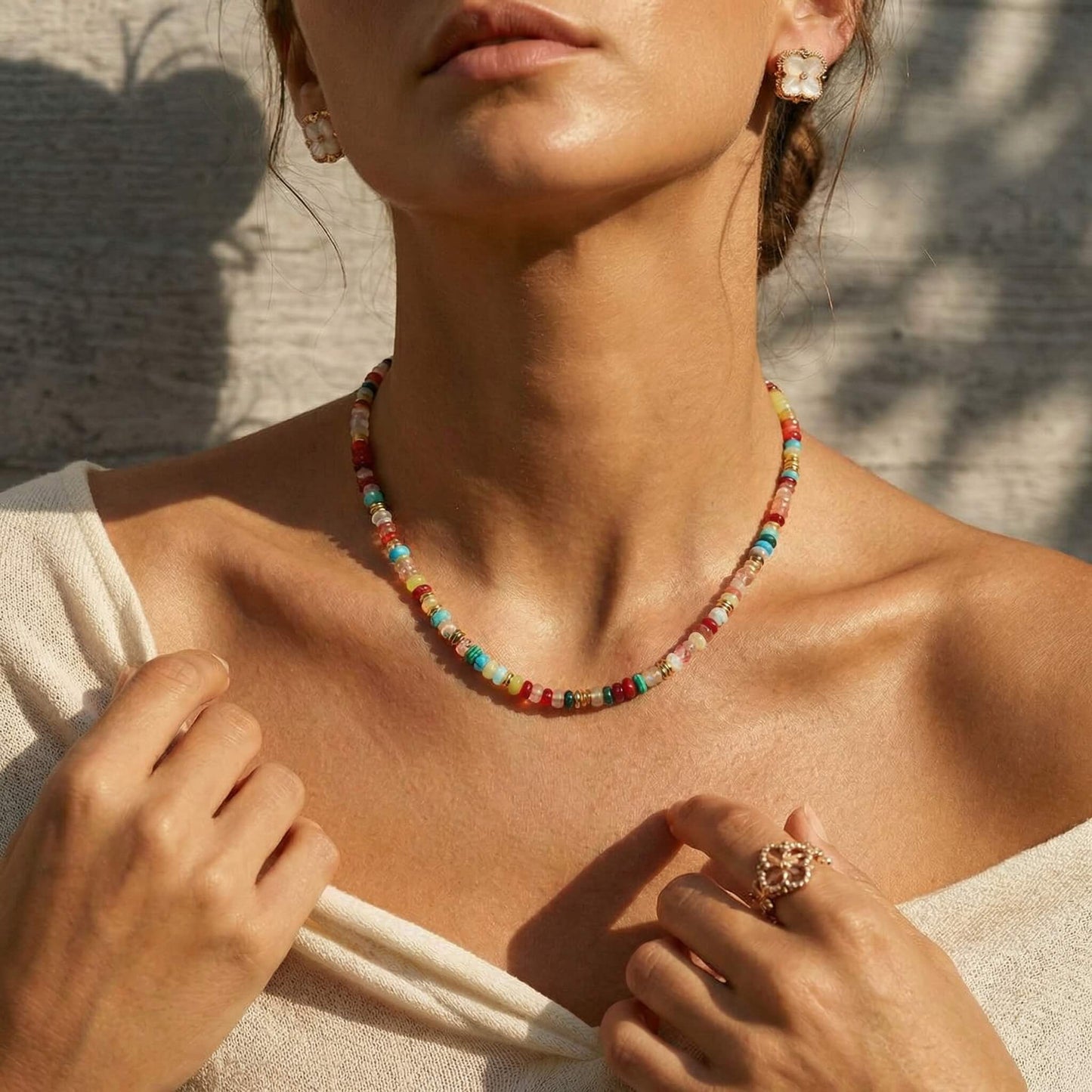 Boho Summer Vibes Colorful Natural Stone Beaded Necklace