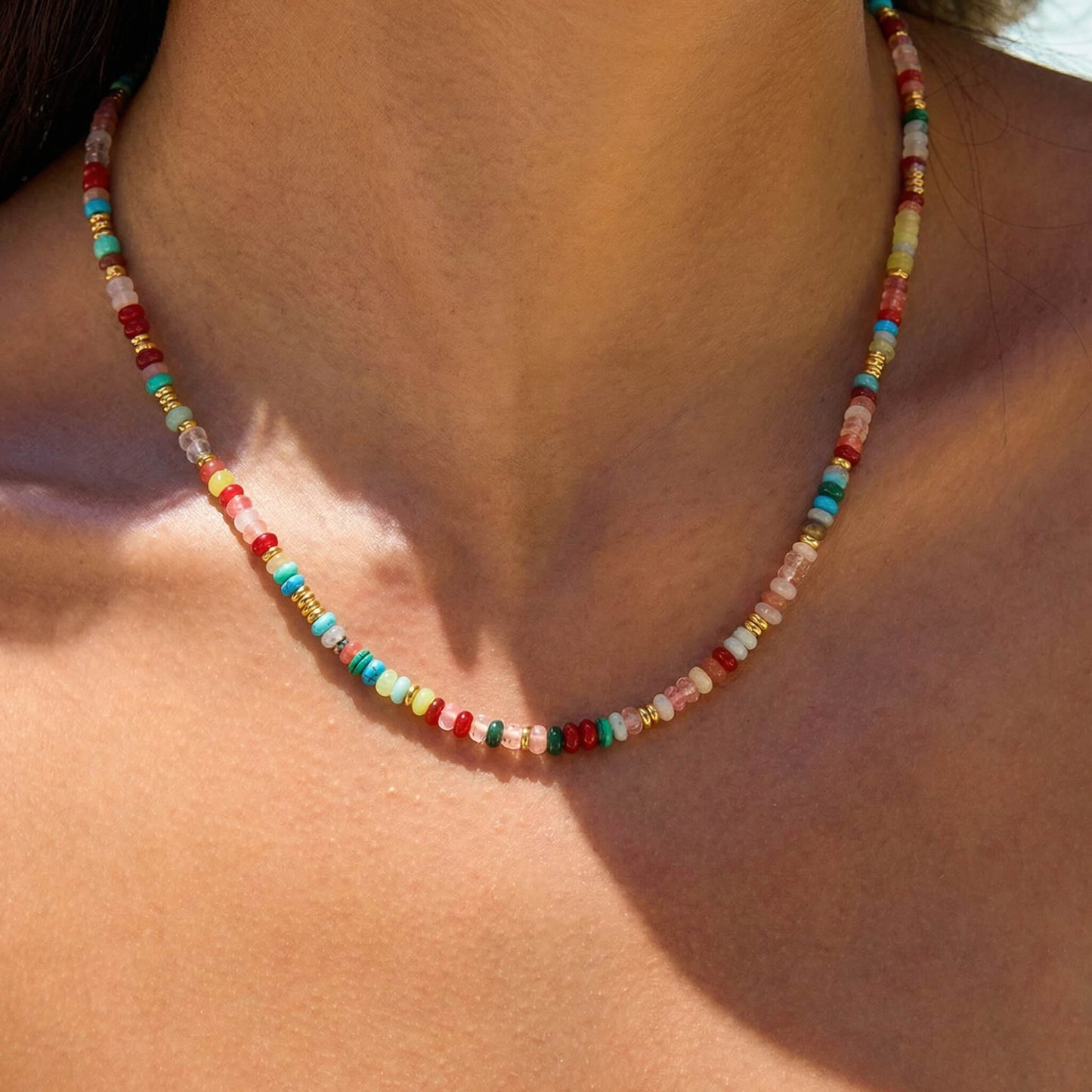 Boho Summer Vibes Colorful Natural Stone Beaded Necklace