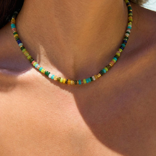 Earthy Oasis Natural Stone Beaded Choker Necklace