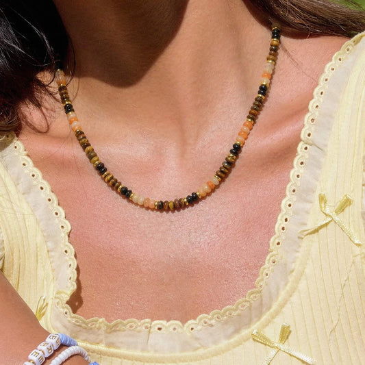 Warm Earth Tone Natural Stone Beaded Choker Necklace