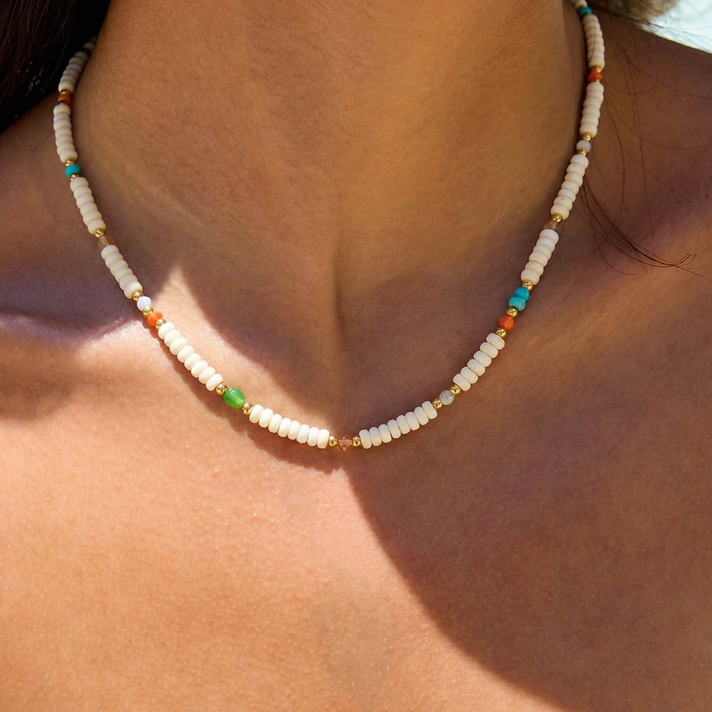 Boho Ivory Natural Stone Beaded Choker with Color Accents