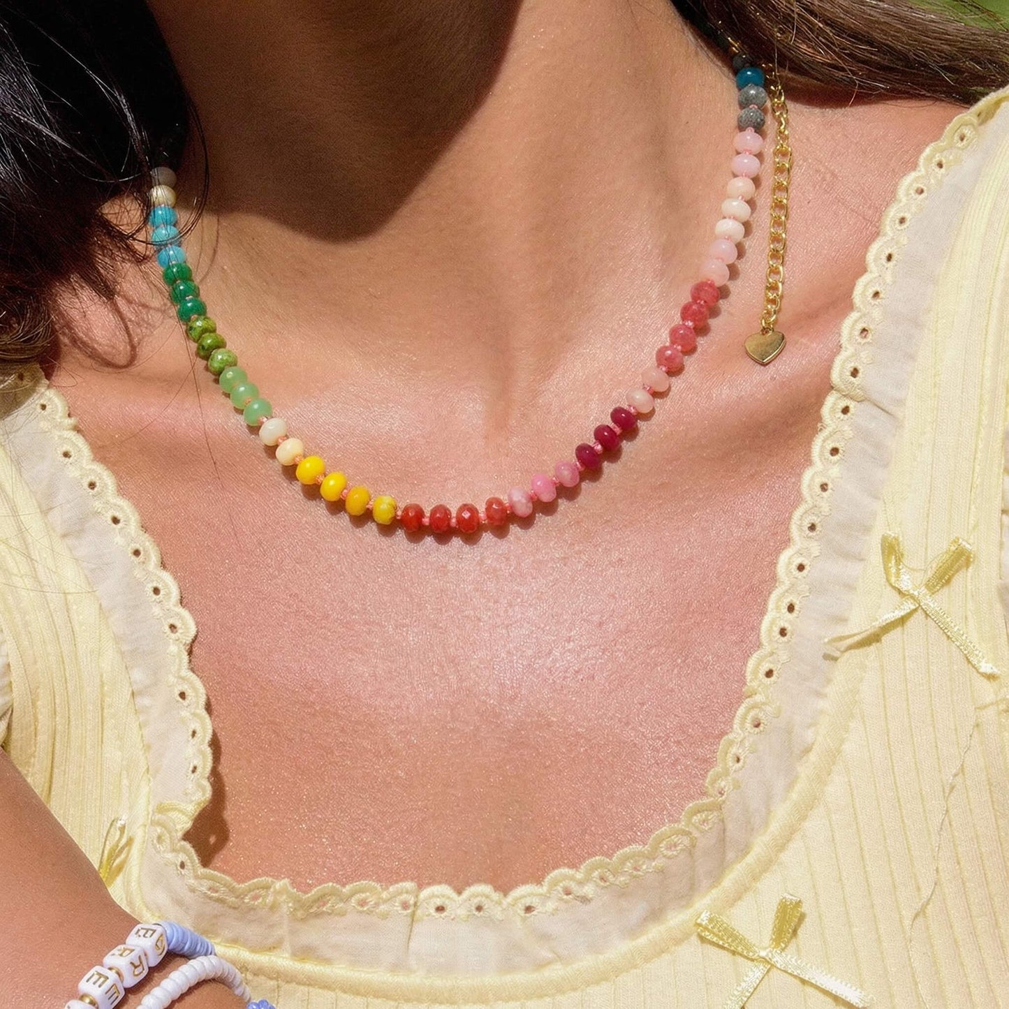 Vibrant Rainbow Natural Stone Beaded Summer Choker