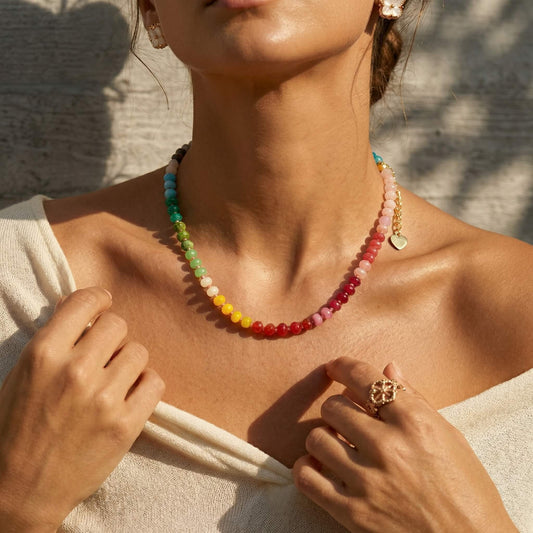 Vibrant Rainbow Natural Stone Beaded Summer Choker