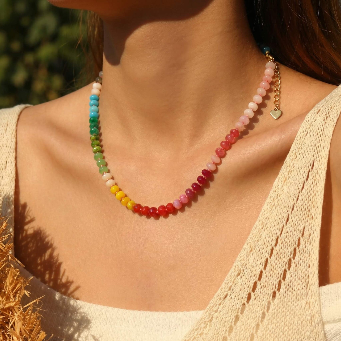Vibrant Rainbow Natural Stone Beaded Summer Choker
