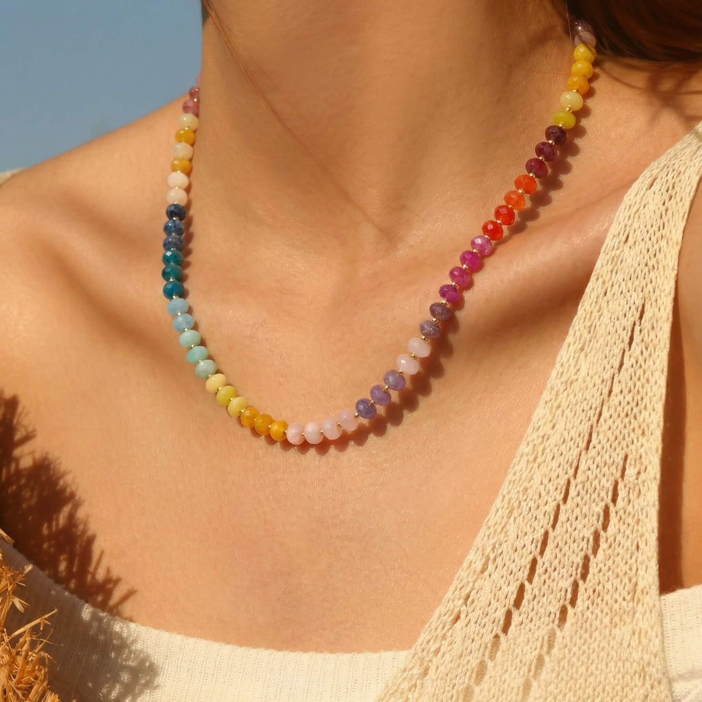 Vibrant Rainbow Natural Stone Beaded Summer Choker
