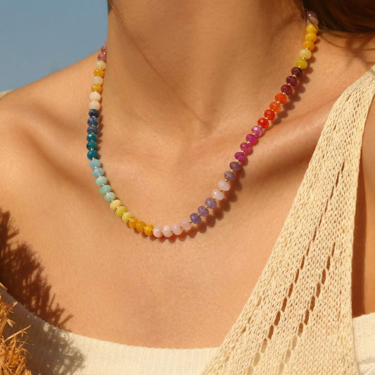 Vibrant Rainbow Natural Stone Beaded Summer Choker