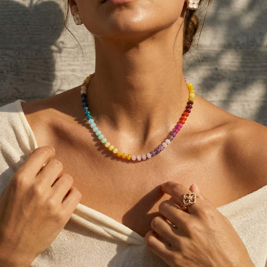 Vibrant Rainbow Natural Stone Beaded Summer Choker